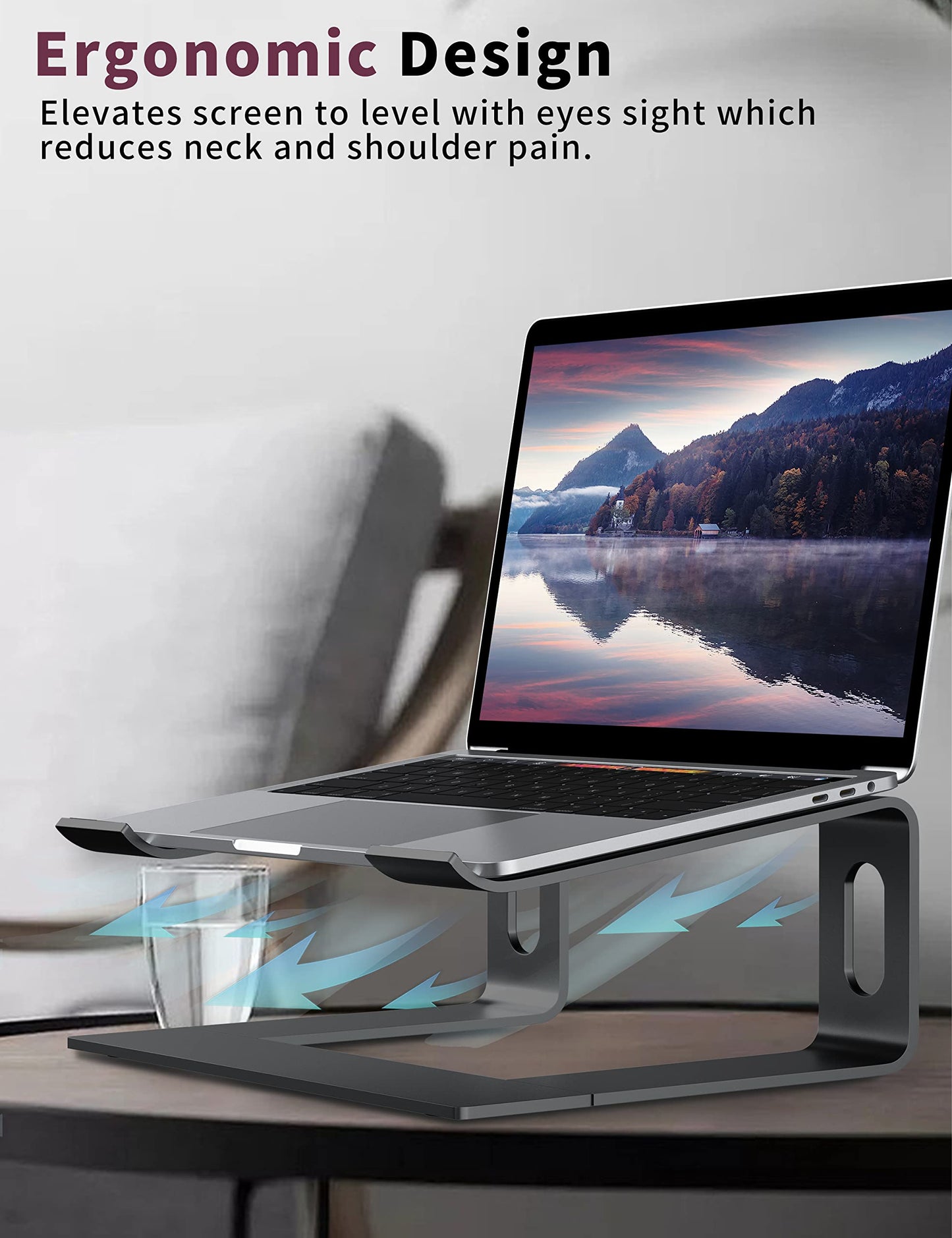 ALASHI Laptop Stand for Desk, Aluminum Computer Riser, Ergonomic Notebook Holder, Detachable Metal Laptops Elevator, PC Cooling Mount Support 10 to 15.6 Inches Notebook, Black