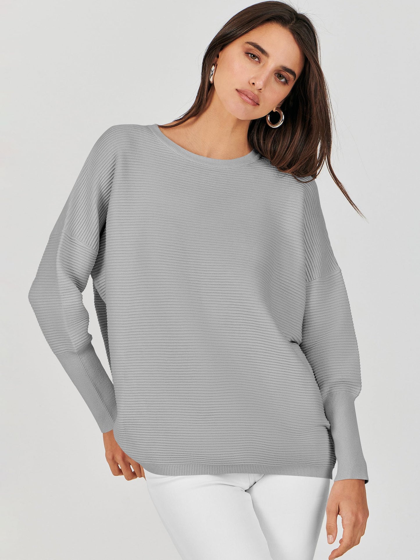 ANRABESS Womens Oversized Batwing Long Sleeve Ribbed Knit Sweaters 2025 Fall Outfits