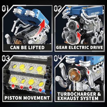 W16 Engine Building Kit (Twin V8 Design) 751 PCS to Build Your Own W16 Engine Model Kit for Kids Boys Compatible with Lego Engine Sets for Boys 8-14 STEM Building Blocks Toys for Kids Adult