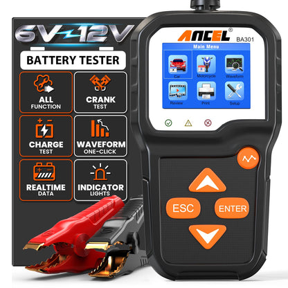 ANCEL BA301 6V 12V Car Battery Tester, 100-2000 CCA Automotive Load Tester Alternator Tester Auto Digital Battery Analyzer Cranking and Charging System Test Tool for Motorcycle Car Boat Truck SUV ATV