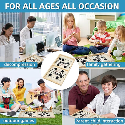 Fast Sling Puck Game - 2 in1 Chess Board and Desktop Battle Super Winner GameFast Action Wooden Air Hockey Board GameAdults and Kids Family Friend Funny Slingshot Game Toys