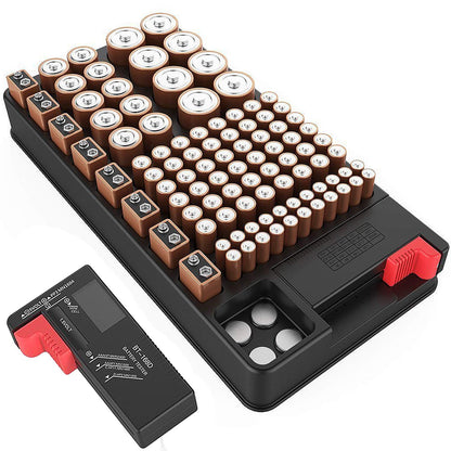 Battery Organizer Storage case with Battery Tester for AAA AA C D 9V and Button Batteries Storage Box Holds 110 Batteries Various Sizes with Removable Digital Battery Tester