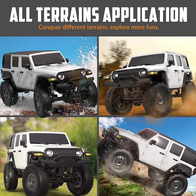 RC Crawler 1/24 RC Rock Crawler 4X4 Monster Truck Off Road Climbing Vehicles with Bright Headlight Waterproof 2.4GHz Remote Control Car RTR for AdultsAll Terrain RC Car White