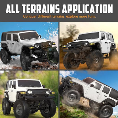 RC Crawler 1/24 RC Rock Crawler 4X4 Monster Truck Off Road Climbing Vehicles with Bright Headlight Waterproof 2.4GHz Remote Control Car RTR for AdultsAll Terrain RC Car White
