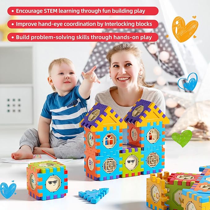 Building Blocks for Toddlers &amp Kids 186 Pcs Toy Building Sets – Colorfull STEM Educational Toys – Interlocking Building Blocks for Toddlers and 3+ Age Kids
