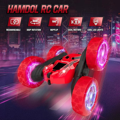 Remote Control Car for Kids Ages 6-12 4WD RC Stunt Car with LED Lights &amp 360° Flips 2.4GHz Fast Electric Toy Vehicle Upgraded Battery Birthday for Boys Ages 8-10