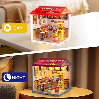 LED Building Blocks for Adults 1:24 DIY Miniature Dollhouse Kits with Roof &amp Dustproof Cover Tiny House Toy Building Sets for Kids Ages 8-12-15 Birthday Hobbies Gift for Men Women Boy Girl