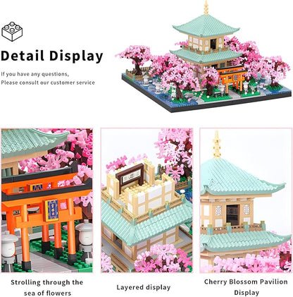 Cherry Blossom Micro Mini Building Block Sets Toy for AdultsJapanese Bonsai Tree House Architecture Gifts for Kids 14+（3809 Pieces）