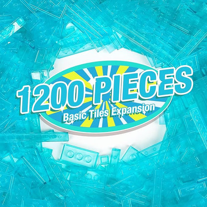 1200 Pieces Flat Pieces 9 Sizes Classic Moc Parts and Pieces Tiles Expansion Set - Compatible with All Major Brands Building Bricks Bulks for Smooth Surface Transparent Blue
