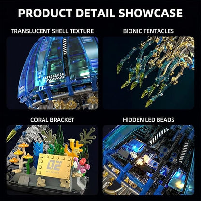 Biomimetic Mechanical Jellyfish Building Block Set – Gear-Driven Ocean Creature Model with Moving Tentacles and Display Base