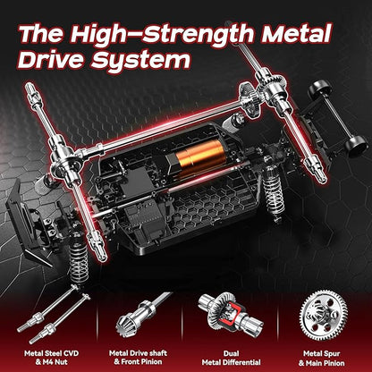 RC Cars 1/14 Brushless RC Car for Adults&ampBoys Full Roll-Cage Frame 4WD Fast Max 42mph Remote Control RC Trucks for adults with Two 2S LiPo Batteries and Two sets of tires Compatible with 3S Li