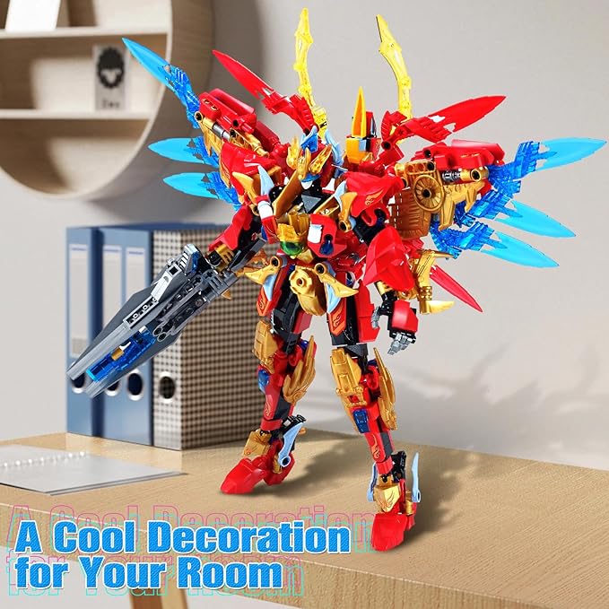 Fire Phoenix Mech Sets 2in1 Building BlocksTransforming Robot Building Kits with Vermilion Bird ModelChristmas Birthday Gift for Adults Kids Boys Ages 8-14（531 Pieces） (Vermilion Bird)