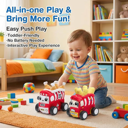Plush Toy Remote Control Vehicle with 2 Detachable Dolls Kids Electric RC Toy for Boys Girls Ages 2+ Soft Plush &amp Durable Design Suitable for Blocks (Fastfood Truck)
