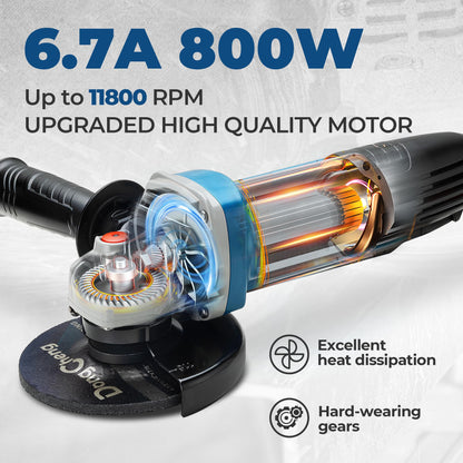 DongCheng Angle Grinder 4-1/2 inch 6.7-Amp Paddle Switch 11800RPM Power Electric Grinder Tools with Cutting & Grinding Wheels, Flap Discs, Auxiliary Handle for Metal & Rust Removal, Beginner-Friendly