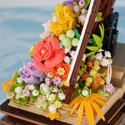 Flower Bouquet Violin Building Blocks Set 950PCS Music Instruments Bricks Set Gifts for Adults and Kids