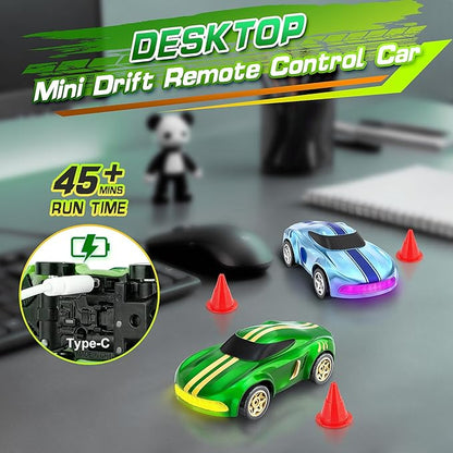 RC Drift Car 1/64 Mini Drift RC Cars 4WD Micro Remote Control Car with LED Lights and Speed Switch Cars Toys for Adults Kids Boys Age 6 7 8-12 Green