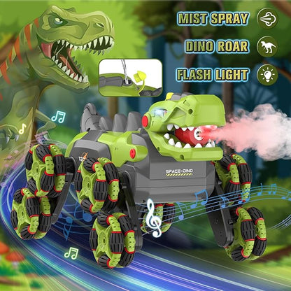 8 Wheels Dinosaur Transform RC Stunt Car - 2.4Ghz Remote Control Dinosaurs Monster Truck with Transforming &amp Spray &amp 360° Rotation Dinosaur Toys for Kids 5-7 8-12 Boy Christmas Birthday Gift