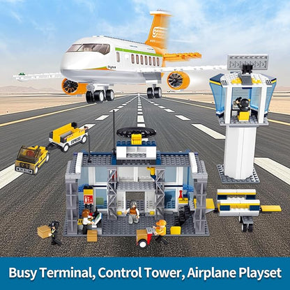 Airplane Building Set City Airport Passenger Plane Toy Compatible with Lego Plane with an Airplane Control Tower Terminal Baggage Cart 8 Minifigures