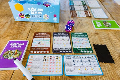 Stonemaier Games: Rolling Realms Redux by Jamey Stegmaier &amp Karel Titeca | A Light Strategic Roll-and-Write Game for Families and Adults | Compete in a Series of Minigames | 1-6 Players 30 Mins