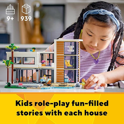 LEGO Creator 3 in 1 Modern Toy House - Kids Toy Building Set with 3 Building Options for Boys &amp Girls Ages 9+ - with 2 Minifigures for Pretend Play - Gift Idea for Birthday - 31153