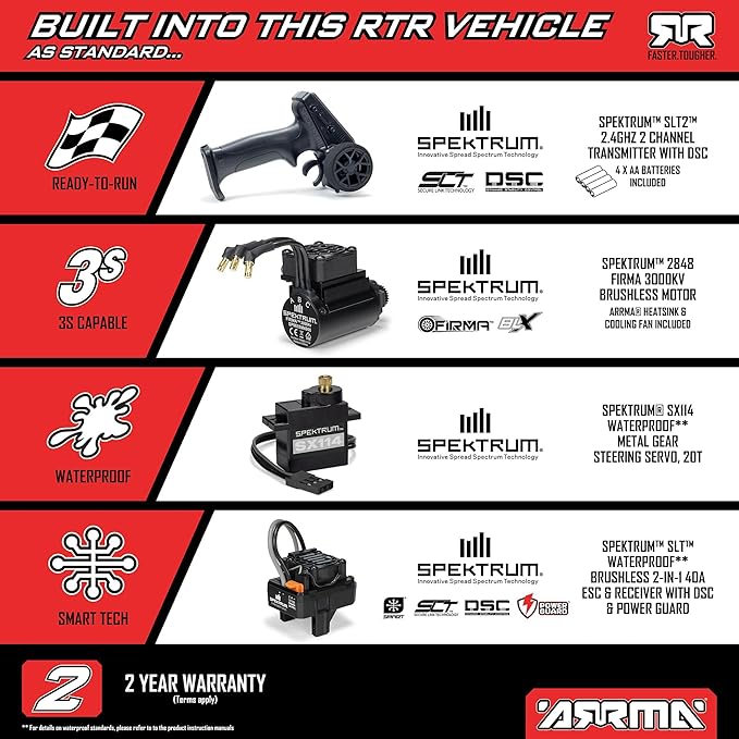 ARRMA 1/16 Mini Kraton 3S DSC 4X4 RTR Brushless Speed Truck Black/Red ARA2508T1