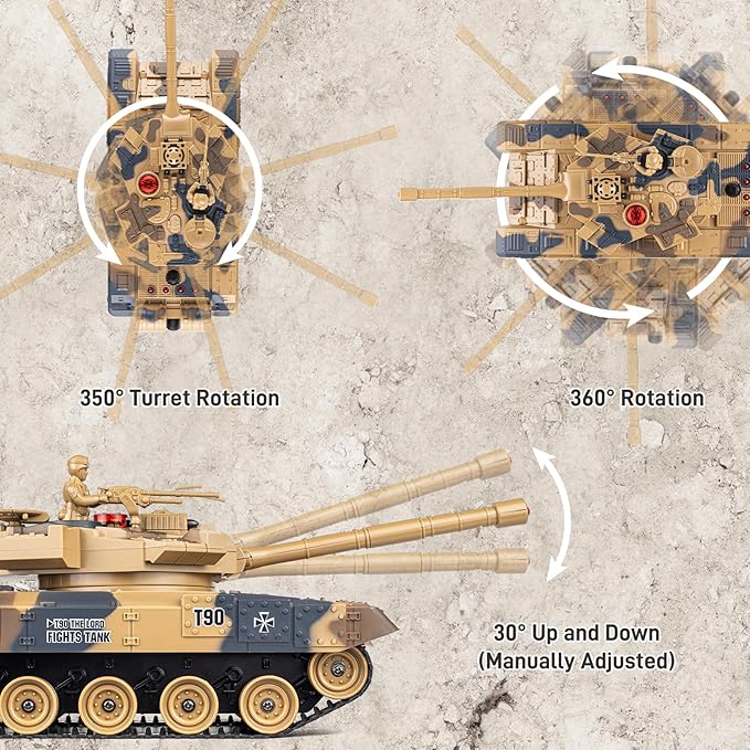 1/24 RC Battle Tank Set Remote Control Russian T90 and German Leopard II Tank Model That Shoots for Kids and Adults 2.4Ghz Army Toy for Boys 6+ Year Old with Smoke Sound Effects and Lights