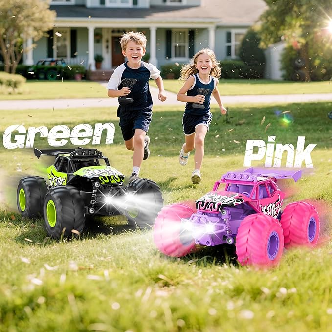 Remote Control Car All Terrain RC Cars with Speed Switch RC Truck with LED Headlight and Rechargeable Batteries 20KM/H Monster Truck Toys Gift for Boys 6-8 8-12 Green