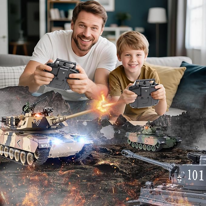 1:18 RC Tank that Shoot BBS 2.4G US M1A2 Remote Control Tank Model Truck Toys Army Toy with Smoke Lights Sound and Recoil Military RC Vehicle for Adults and Kids 6+ Years Old