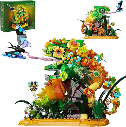 Chameleon Garden Bonsai Building Set 1092PCS Nature Inspired MOC Flowers &amp Insects STEM Kit Compatible with Lego Animal Stunning Desk Decor for Home/Office Building Blocks for Kids Adults Aged