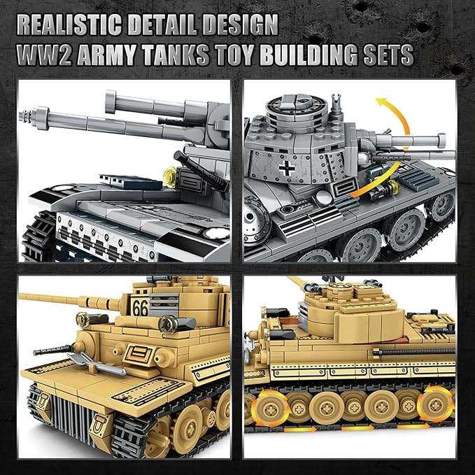 1030 Piece WW2 Army Tanks Toy Building SetsCreate a German Panzer 38T and a German Tiger Tank ToysAdult Collectible Model Tanks Sets to BuildChristmas Birthday Gifts for BoysTeensAdults