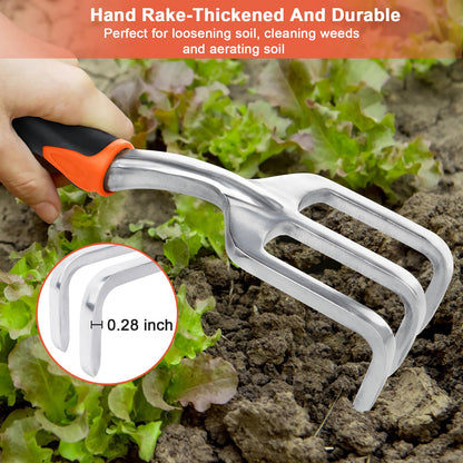 Garden Tools Set, 3 Pack Heavy Duty Gardening Tools Set Include Garden Shovel, Transplant Trowel and Hand Rake with Ergonomic Handle, Aluminum Alloy Lawn for Planting, Orange