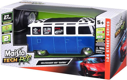 Maisto 1:24 RC VW Van Samba 2.4GHZ Remote Control Vehicle White/Blue (81529-00000009)