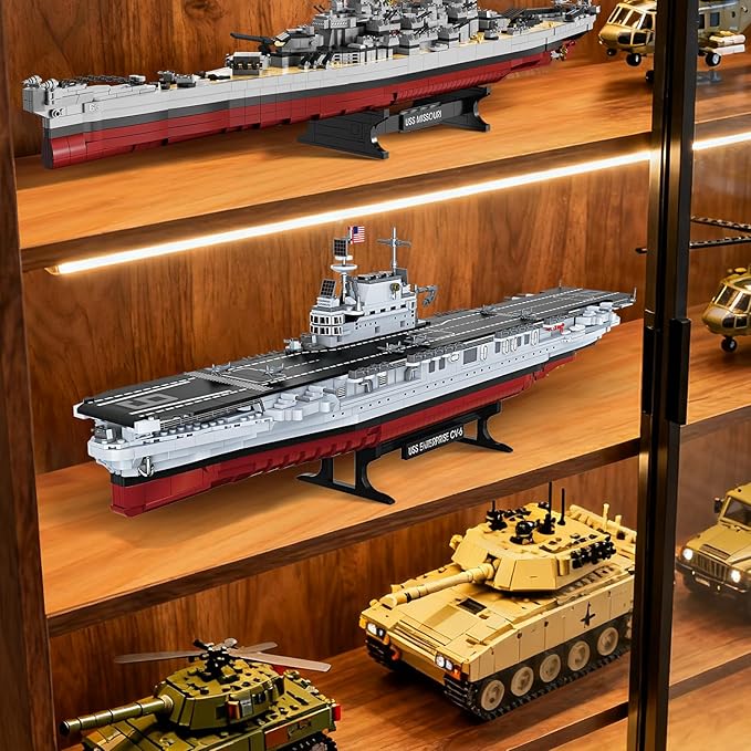 Military Series World War II Battleship Building Kit 1883 Pieces World Class USS CV-6 Enterprise Compatible with Lego Army Set for Adults WW2 Toy Gift Boat Building Block Kids 8-12 Model Home Decor