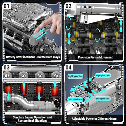Mould King V8 Twin Turbo Engine Model Kit that Works - 2899+ PCS Build Your Own Visible Model Engine Kit for Adults with Motor and Battery Building Blocks for Adults DIY STEM Construction Toys