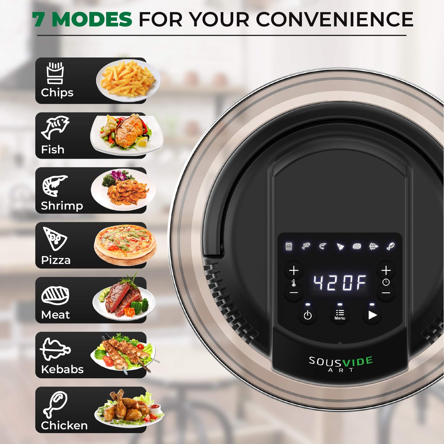 Sousvide Art 7-in-1 Instant Pot Air Fryer Lid 8 qt, Instant Pot Pressure Cooker Attachment - Fryers Lid - Instapot Accessory - Air Fryer Accessories Combo with Basket, Rack, Mat, Tongs, Cookbook