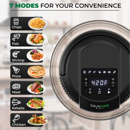 Sousvide Art 7-in-1 Instant Pot Air Fryer Lid 8 qt, Instant Pot Pressure Cooker Attachment - Fryers Lid - Instapot Accessory - Air Fryer Accessories Combo with Basket, Rack, Mat, Tongs, Cookbook
