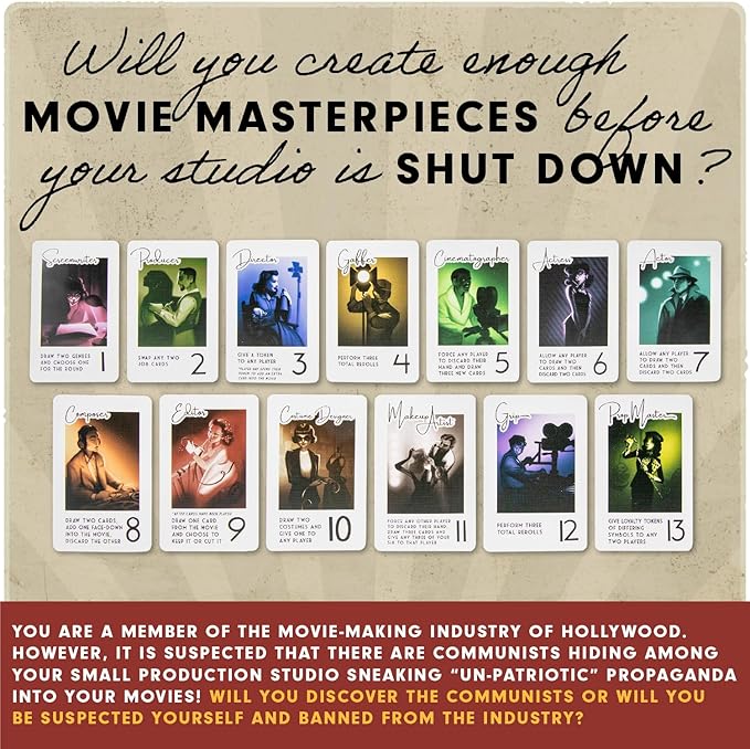 Facade Games Hollywood 1947 Board Game Deluxe Version - A Movie Making Game for Friends and Family - A Board Game of Cards Strategy and Deceit for 1-9 Players Ages 14 and Up