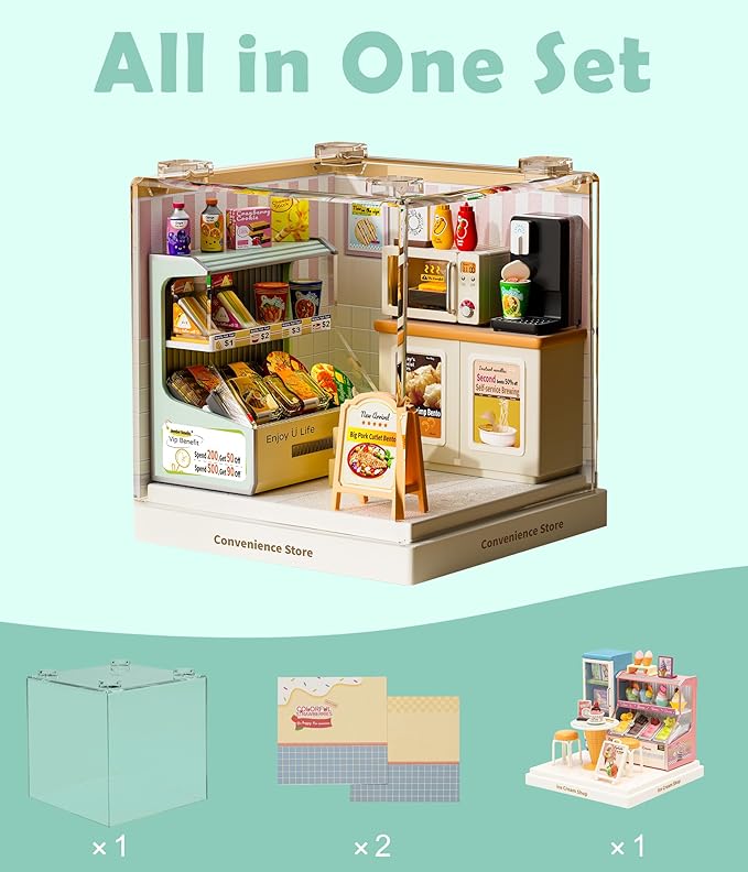 Tiny Convenience Store Miniature Kit DIY Mini Mart Building Set with Goods Creative Room Decor &amp Collectible Gift for Teens and Adults