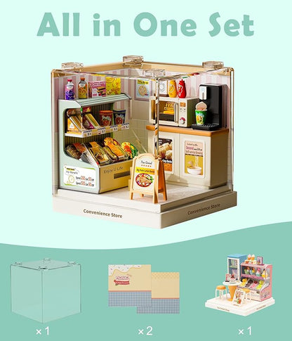 Tiny Convenience Store Miniature Kit DIY Mini Mart Building Set with Goods Creative Room Decor &amp Collectible Gift for Teens and Adults