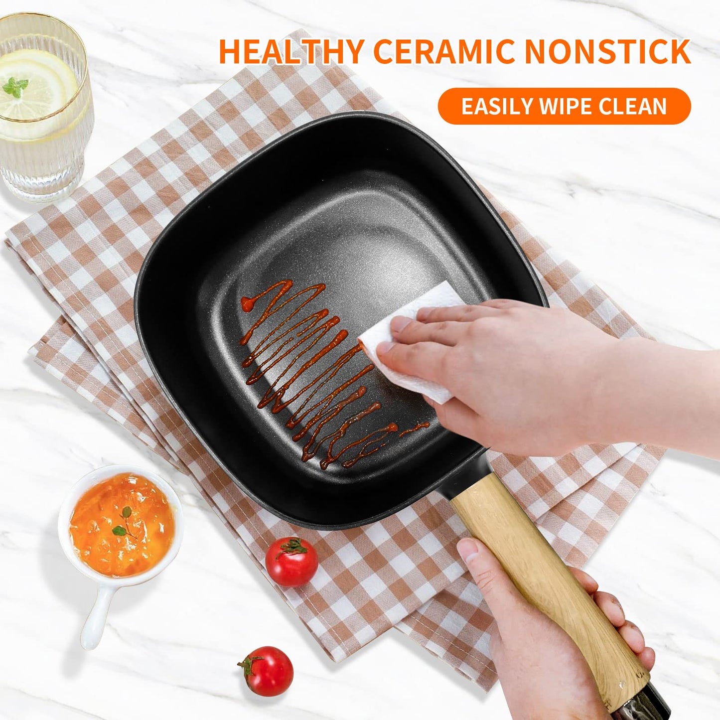 Audecook Hot Pot Electric 2L, Cermic Glaze Non-Stick Frying Pan 8 Inch, Portable Travel Cooker for Ramen/Steak/Fried Rice/Oatmeal/Soup, with Dual Power Control (Silicone Spatula Included)