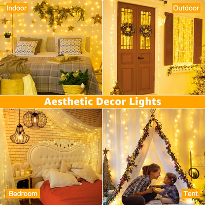 Ollny 120LED 40FT String Lights, Waterproof Connectable Fairy Lights with Timer 8 Modes, Warm White Plug in Christmas Light for Indoor Outdoor Patio Party Bedroom Classroom Decor
