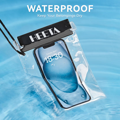 HEETA 5-Pack Clear Waterproof Dry Bag, Water Tight Cases Pouch Dry Bags for Camera Mobile Phone Maps, Kayaking Boating Document Holder (Black)