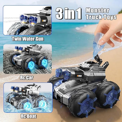3-in-1 Remote Control Car RC Boat &amp Water Gun Amphibious Remote Control Car 4WD All-Terrain RC Cars Gesture Sensing Rc Stunt Car RC Trucks Toys Birthday Gifts for 8 9 10 11 12 Year Old Boys