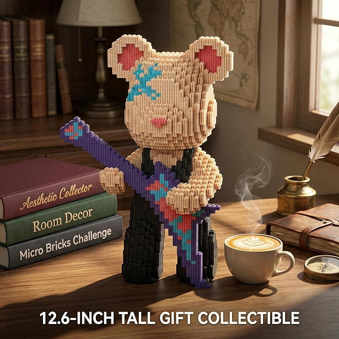 12.6 Teddy Blocks Bear Building Bricks Figure Set for Adults Collector-Edition DIY Craft Kit Trend Home Decor for Office Bedroom or Book Shelf Stress Relief Gift for Men Women Birthdays
