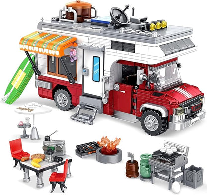 Camper Van Building Set Compatible with Rvs Camper Vehicles Summer Beach Holiday Camping Car Building Toy with Light Gift for Adults and Boys Girls Kids Teens 8-12 (924 PCS)