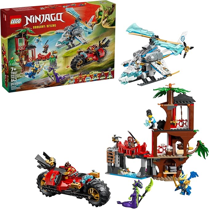 LEGO NINJAGO Ninja Vehicle Tree House Battle Building Toy for Boys Girls &amp Kids Ages 7+ - Ninja Playset W/5 Minifigures Motorcycle &amp Helicopter Toys - Gift Idea for Birthdays - 71857