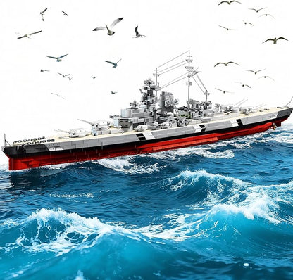 Brihappen Bismarck Battleship Building Block Sets 2686 Pcs MOC Warship Building Toys 31in German WWII Military Theme Boat Model Kit for Collection and Display Gift for Military Lovers