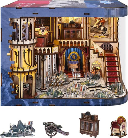 Book Nook Kit DIY Miniature Dollhouse Booknook Kit for Adults and Teens 3D Wooden Puzzle Booknook Tiny House Bookshelf Decor Gifts for Family Friens (Napoleon)
