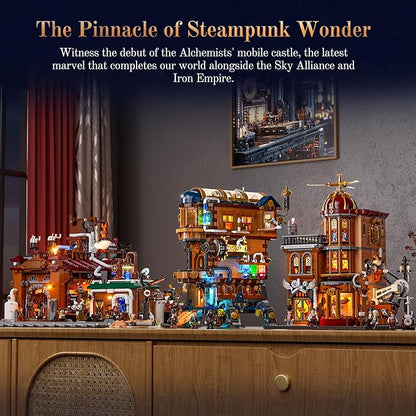Mecha-Alchemist's Moving Castle Lighting Building-Bricks Set 2690 Pcs Gearwerk Alchemy Lab Collection Display Set for Adults and Steampunk Lovers