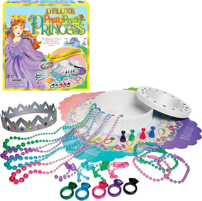 Winning Moves Deluxe Pretty Pretty Princess Game Majestic Edition with Original Components and 1990's Artwork Games USA a Delightful Jewelry Dress-Up Game for 2-4 Players Ages 5+